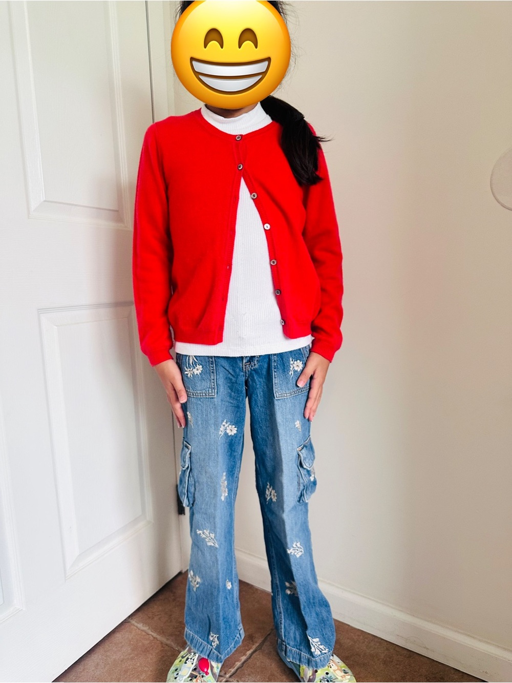 Cashmere 100% Red Button-Front Crewneck Cardigan